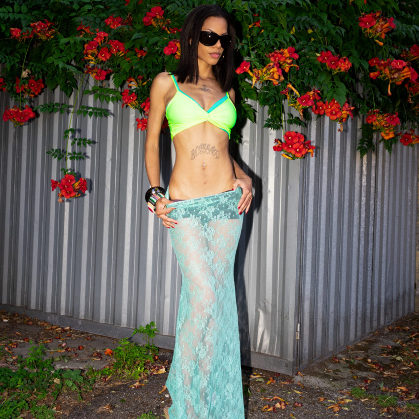 ASYMMETRIC LACE SKIRT AQUAMARINE